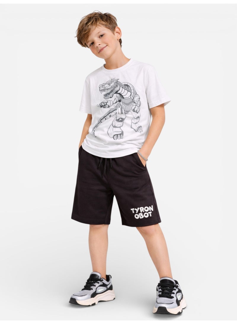 victor and jane Boys Dinosaur Graphic T-Shirt & Black Shorts Set - Image 3